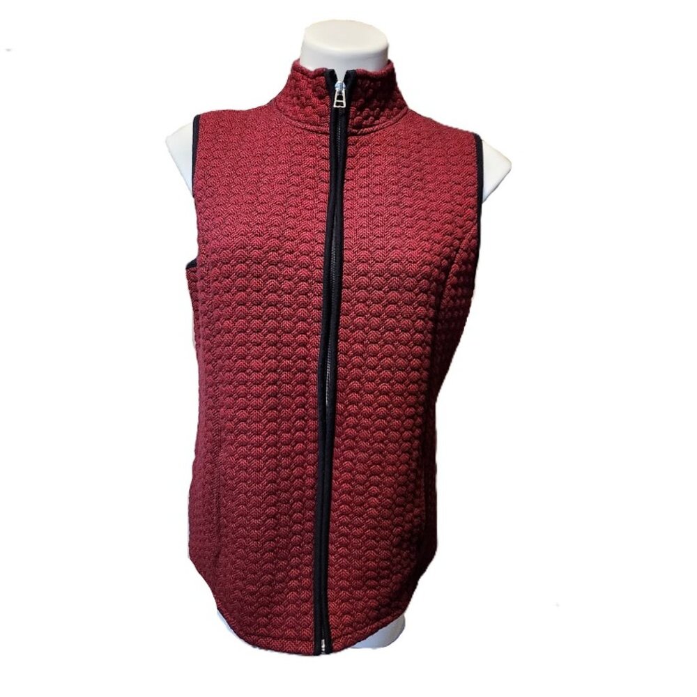 ❤️ 4/$20 Kim Rogers vest Women's medium Quilted red black zip-up Collar fall - Picture 16 of 16
